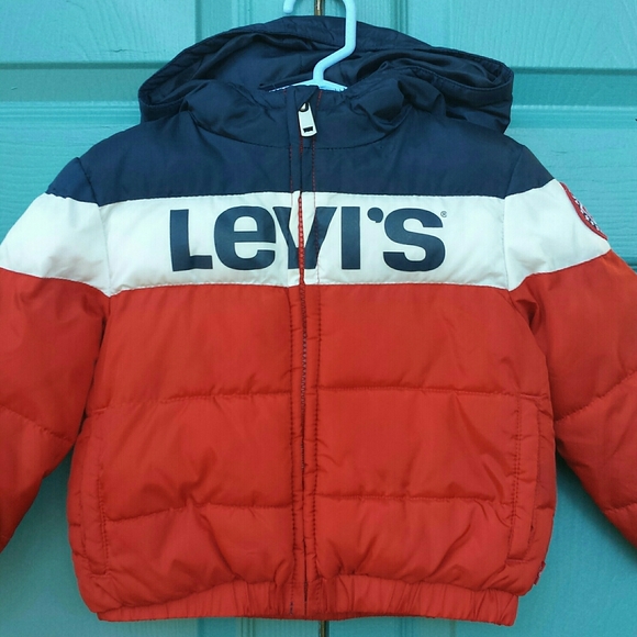Levi's Baby Red White Blue Hood Winter Puffer Jacket 24M - Picture 3 of 12